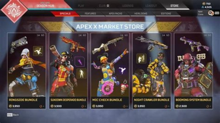All Legend skins in the Apex x Market collab store for Apex Legends