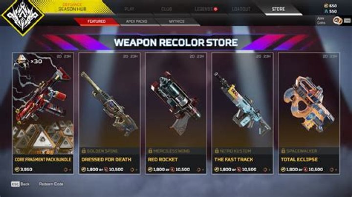 All weapon skin recolors in wave 4 of the Weapon Recolor Store for Apex Legends