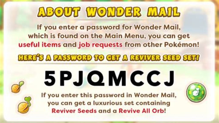 Every Wonder Mail Code for Pokémon Mystery Dungeon Rescue Team DX