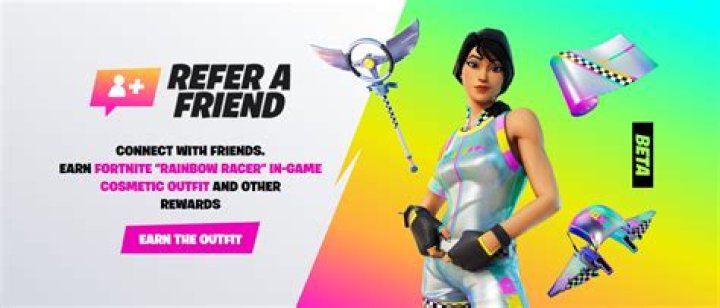 Fortnite refer a friend program, rewards and how to unlock the Rainbow Racer skin explained