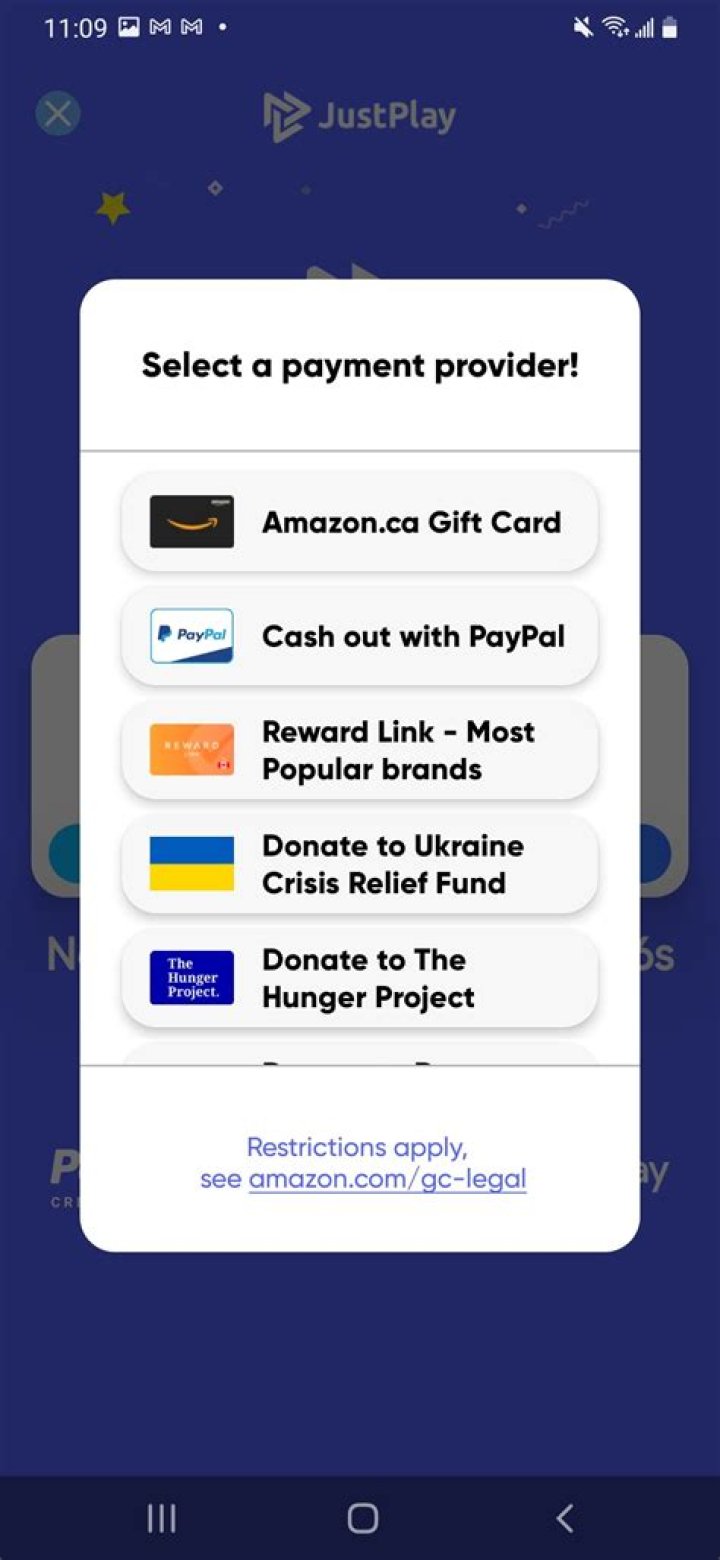 How much money does the JustPlay app payout?