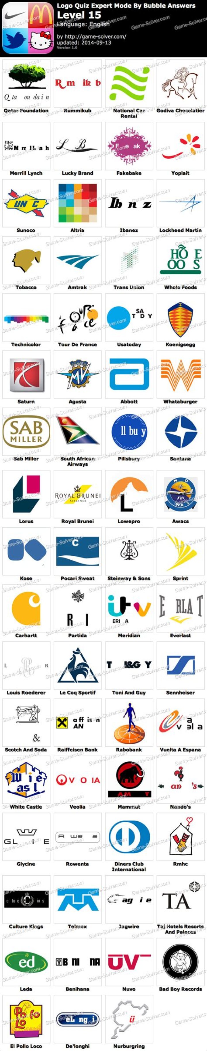 Logo Quiz Expert Mode Bubble Level 14 • Game Solver