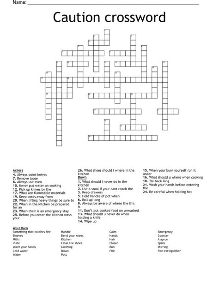 Street caution crossword clue answer