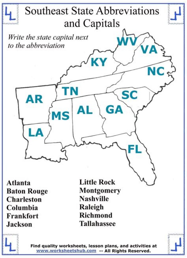 USA Southeast Region State Abbreviations Quiz