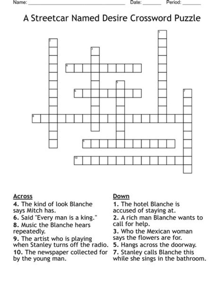 When Blanche meets Stanley in “A Streetcar Named Desire” crossword clue answer