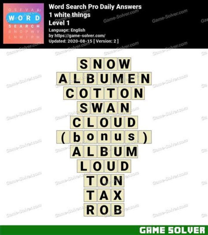 Word Search Pro 1 white things Answers • Game Solver