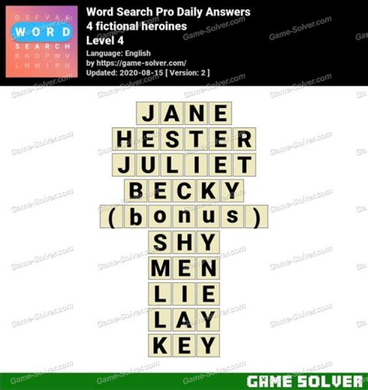 Word Search Pro 4 fictional heroines Answers • Game Solver