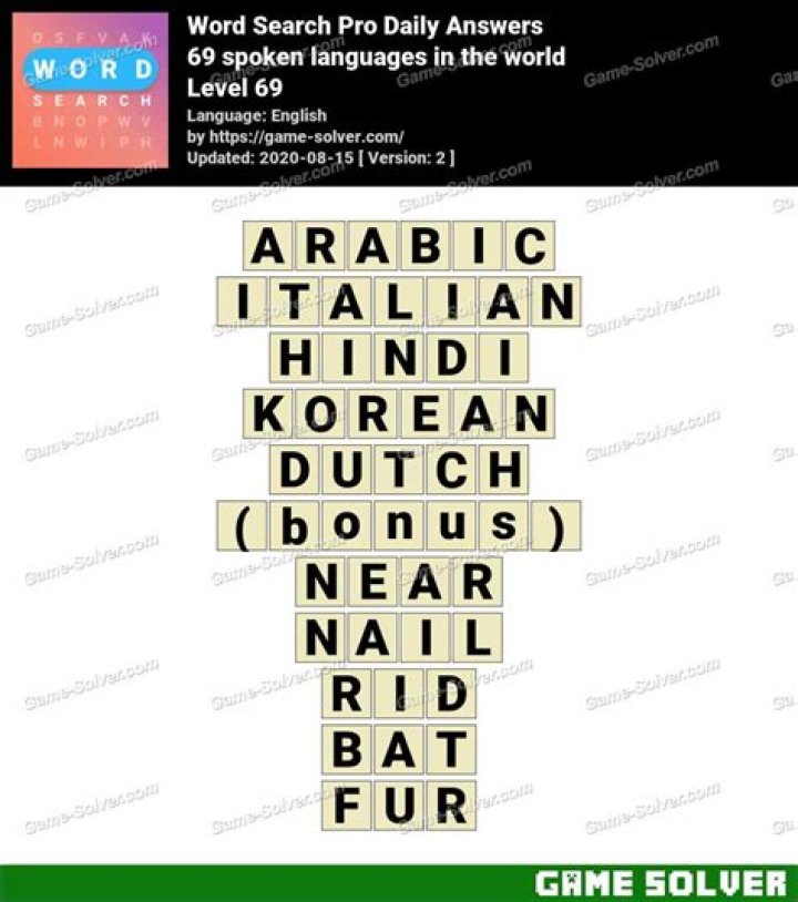 Word Search Pro 69 spoken languages in the world Answers • Game Solver