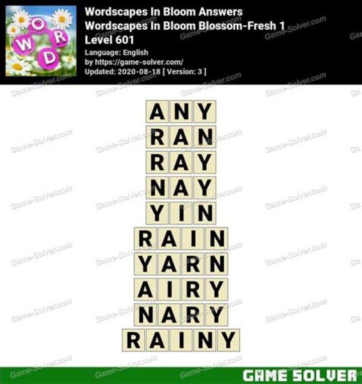 Wordscapes In Bloom Blossom-Joy 1 Answers • Game Solver