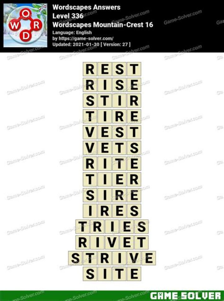 Wordscapes Mountain-Crest 16 Answers • Game Solver