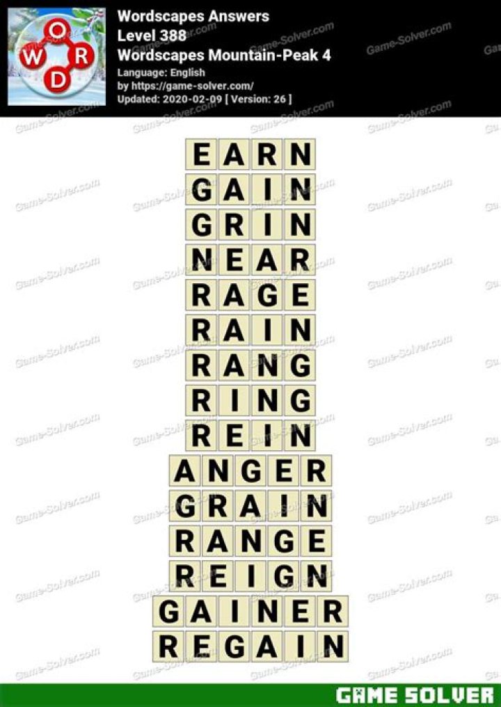 Wordscapes Mountain-Peak 4 Answers • Game Solver